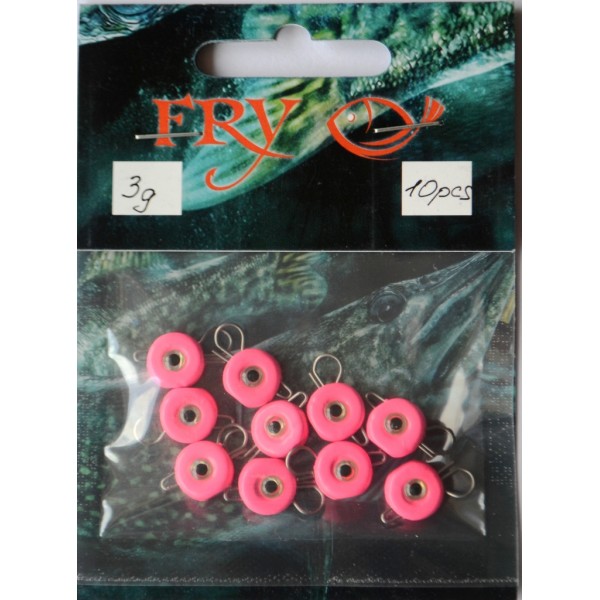 Груз ушастый для рыбалки, таблетка (эксцентрик) цвет Silvereyes Pink, 10шт в уп., вес 3г